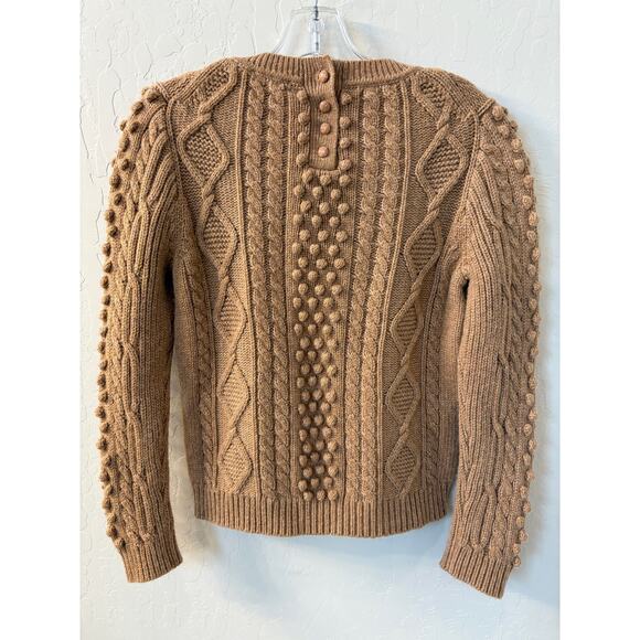 J Crew Sz S Wool Blend Bobble Popcorn Cable Knit Tan Sweater Buttonback - Picture 3 of 11